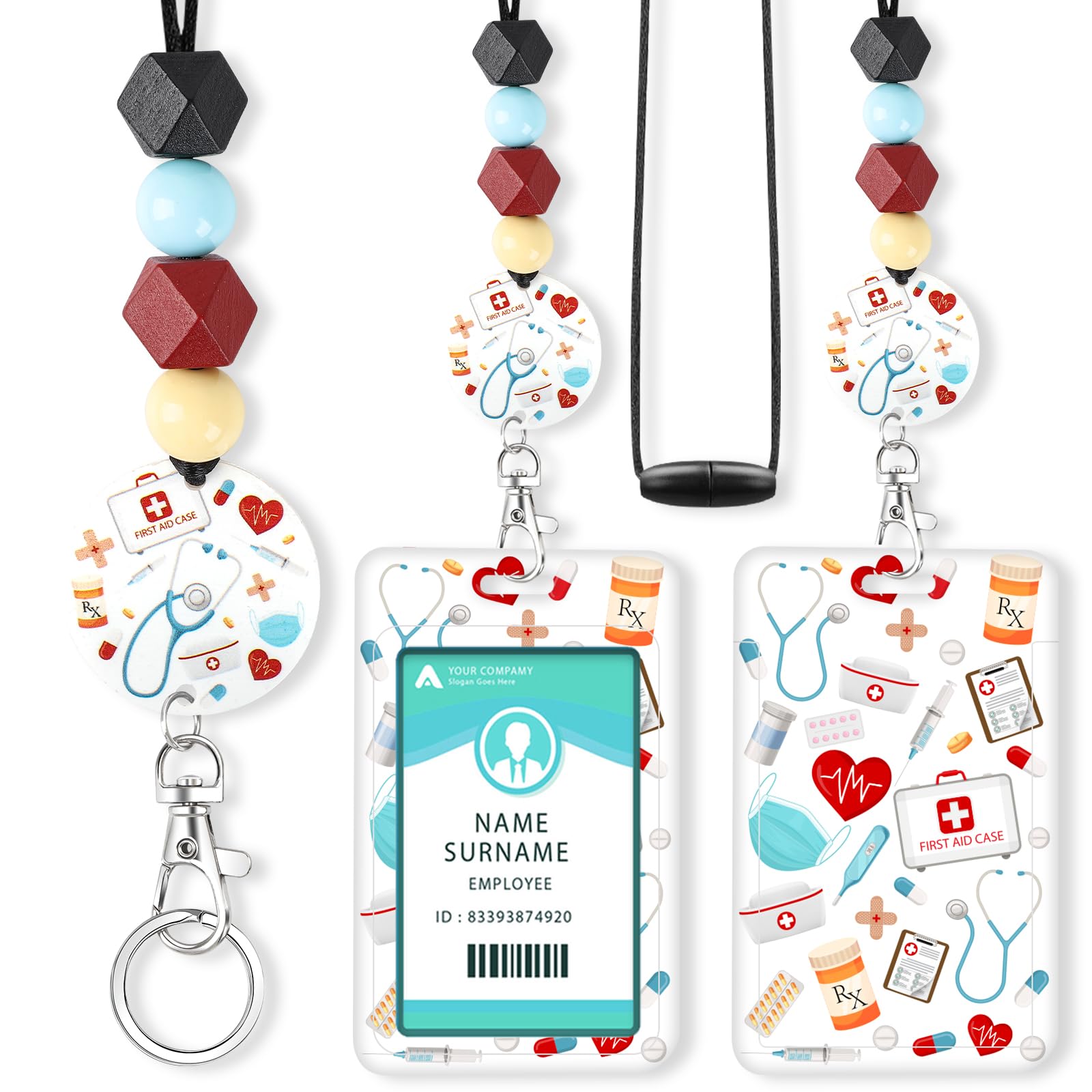 ID Badge Holder with Lanyard Teacher Cute Be Kind Rainbow Badge Holders with Wooden Beaded Adjustable Neck Lanyards Keychain for Women Kids Nurses