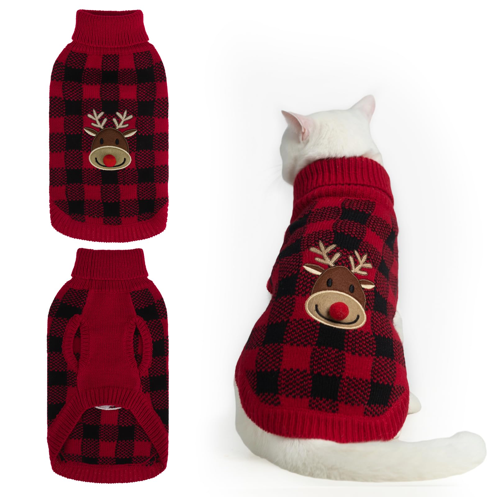 Pull de Noël pour chat et chiot, gilet en tricot chaud, vêtement hiver doux rouge