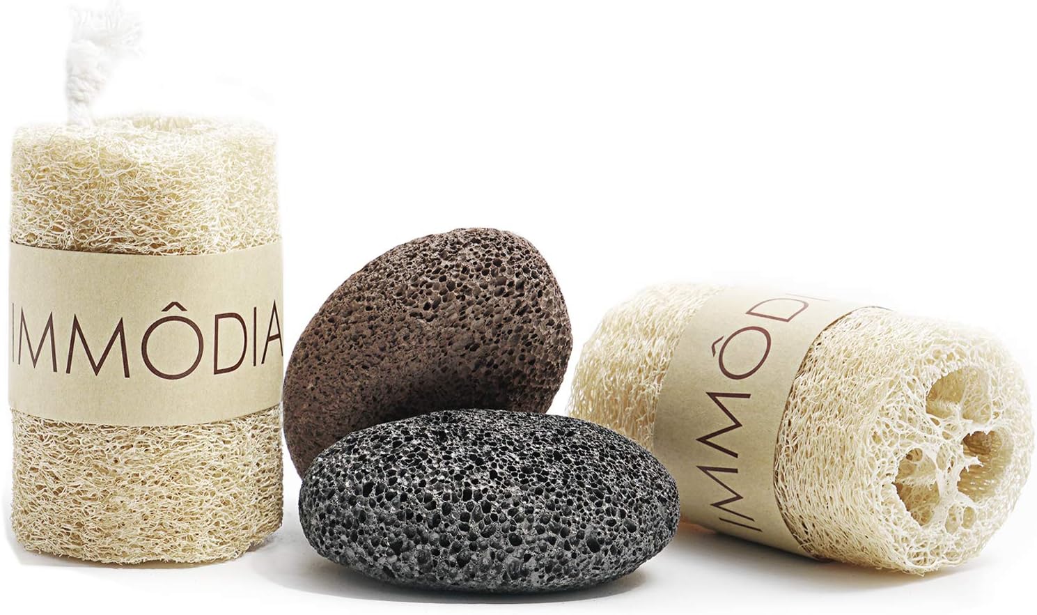 IMMODIA Loofah Scrubber and Natural Lava Pumice Stone Combo 100% Natural Organic Loofah Bath Sponge Remove Dead Skin Pedicure Skin Care Product for Dry Dead Hard Foot Hands Face Body Cracked Heel