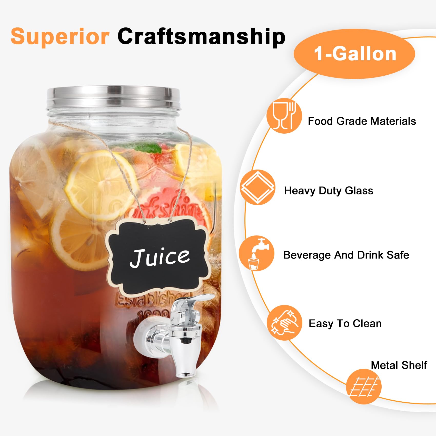 Dispensadores de bebidas de vidrio de 1 galón para fiestas para barbacoas, picnics, fiestas, dispensador de detergente para ropa