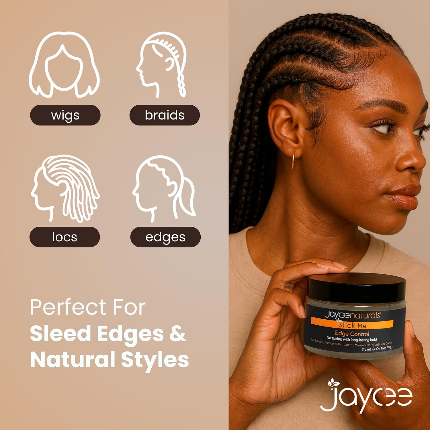 Slick Me Edge Control for 4C Hair - Water-Based Hair Gel Firm Hold for Textured Hair, Locs, Braids & Updos - Long-Lasting Hold, No Residue, Non Greasy No Flaking, 4 Oz
