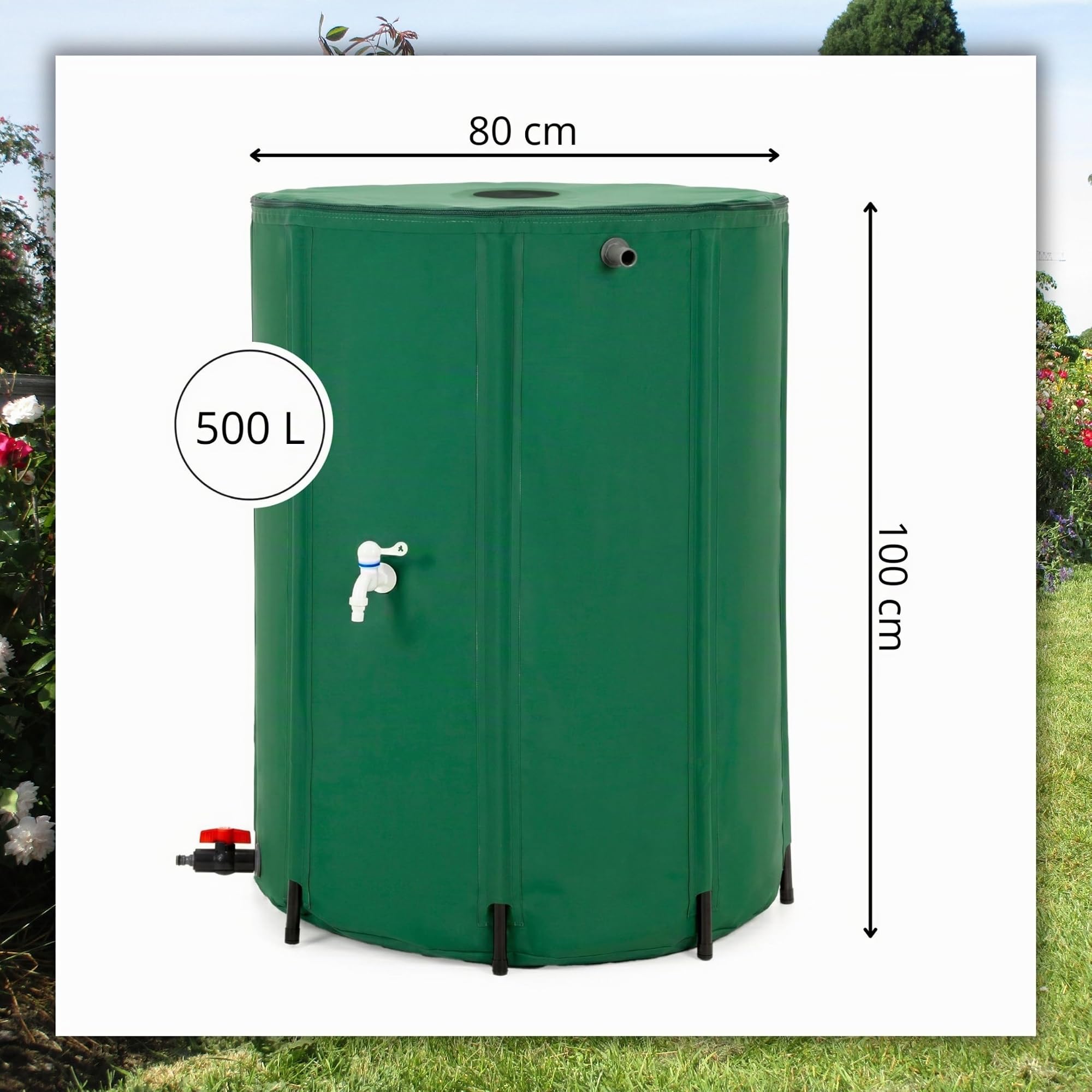 Springos 500L Regenwassertank Garten Wasserspeicher PVC 1000D Faltbare Regentonne mit 8 Stützstreben Doppelhahn Überlaufschutz Verstärkter Rand Regenfass Wassersammler Bewässerung Springos