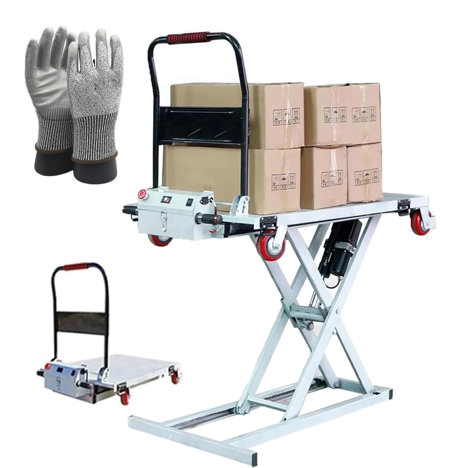Carrello elevatore elettrico a forbice singola da 300 kg, carrello elevatore idraulico a pianale ribassato con 4 ruote(100)