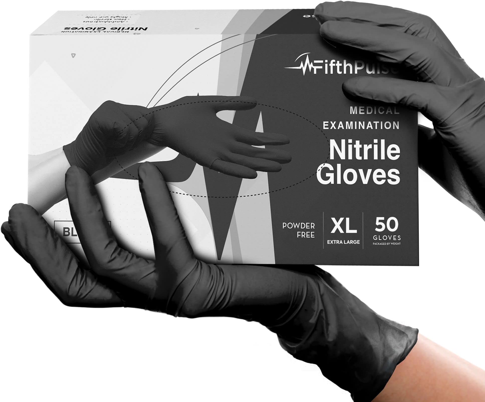Black Gloves Disposable Latex Free X Large, 50 Count - Medical and Dental Grade Surgical Gloves - Powder Free Nitrile Gloves X Large - 3 Mil Thickness
