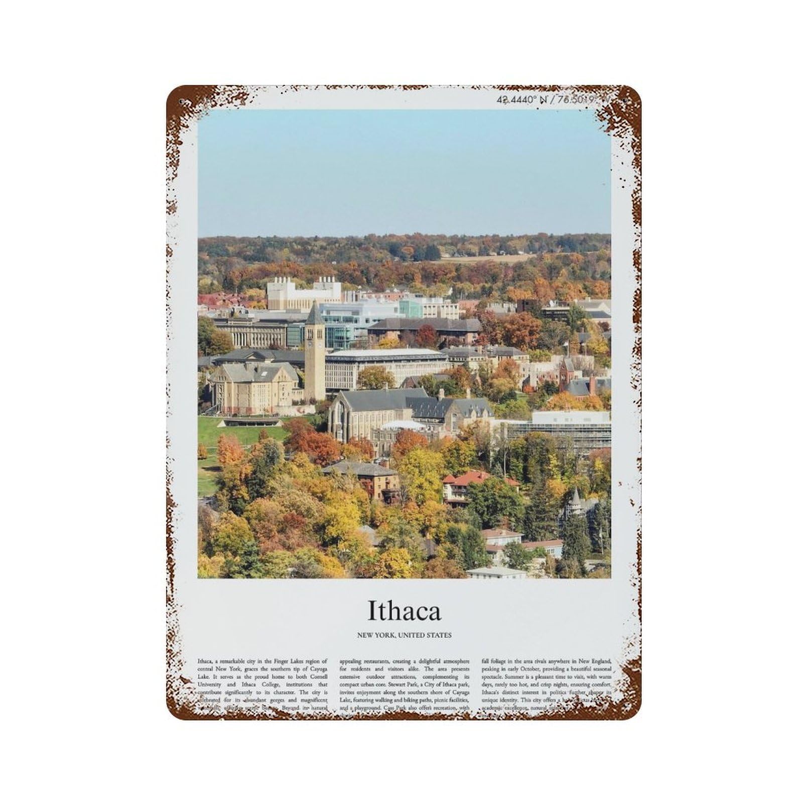 xiaoxiaoshen Ithaca New York, United States, USA City Scenery Wall Decor Art Metal Tin Poster Modern Home Decor Art Home Bar Shop Decorations Vintage Sign 40x30cm