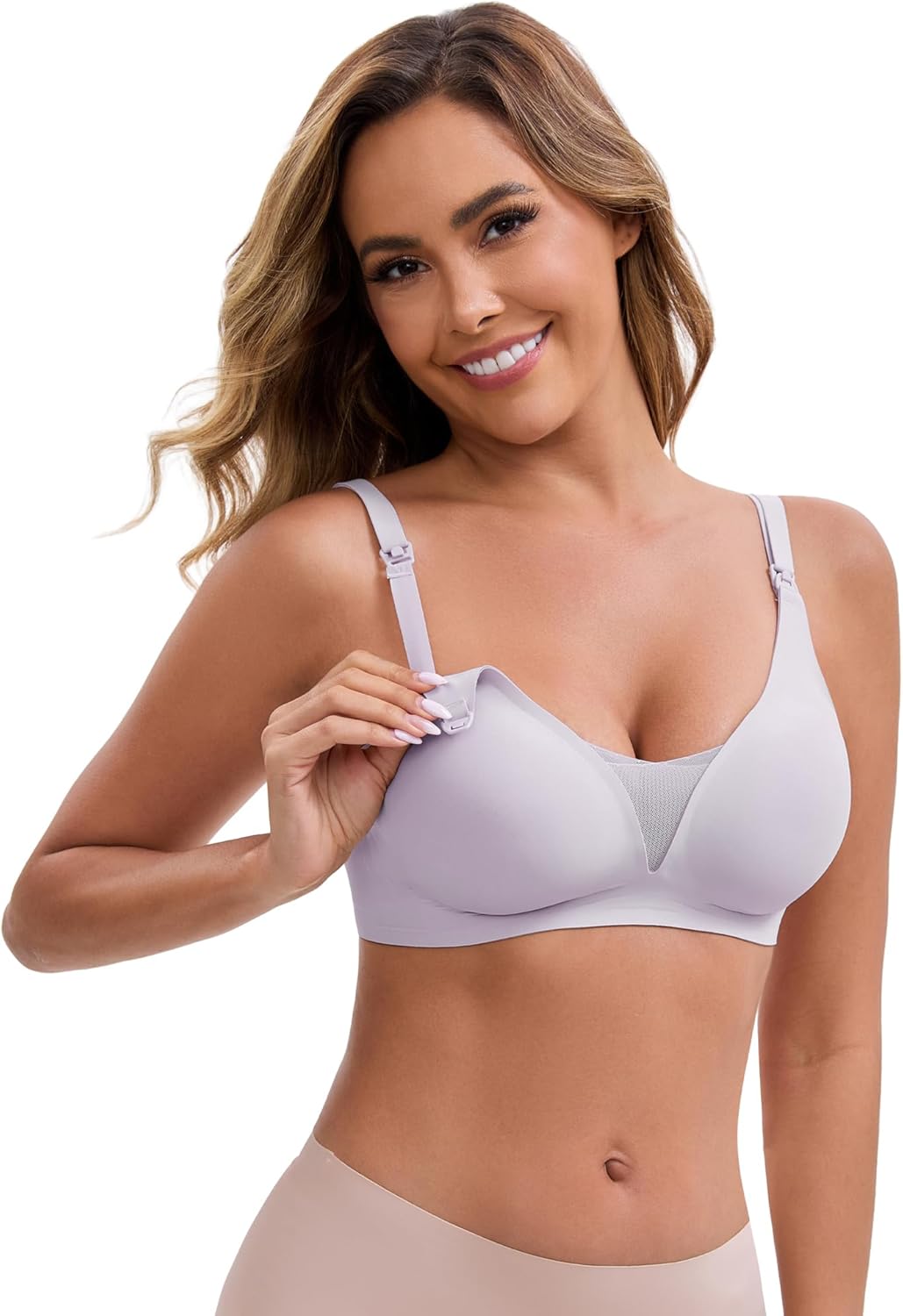 Allegra K Women's Adjustable Buckled Straps Postpartum Nursing Bra V-Neck Mesh Splicing Lightweight Wireless Bras