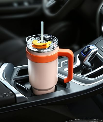 Miniatura 5 de Vaso de 40 onzas con asa, vaso aislado con tapa y popote, botella de agua deportiva de metal grande, taza térmica de viaje de acero inoxidable,
