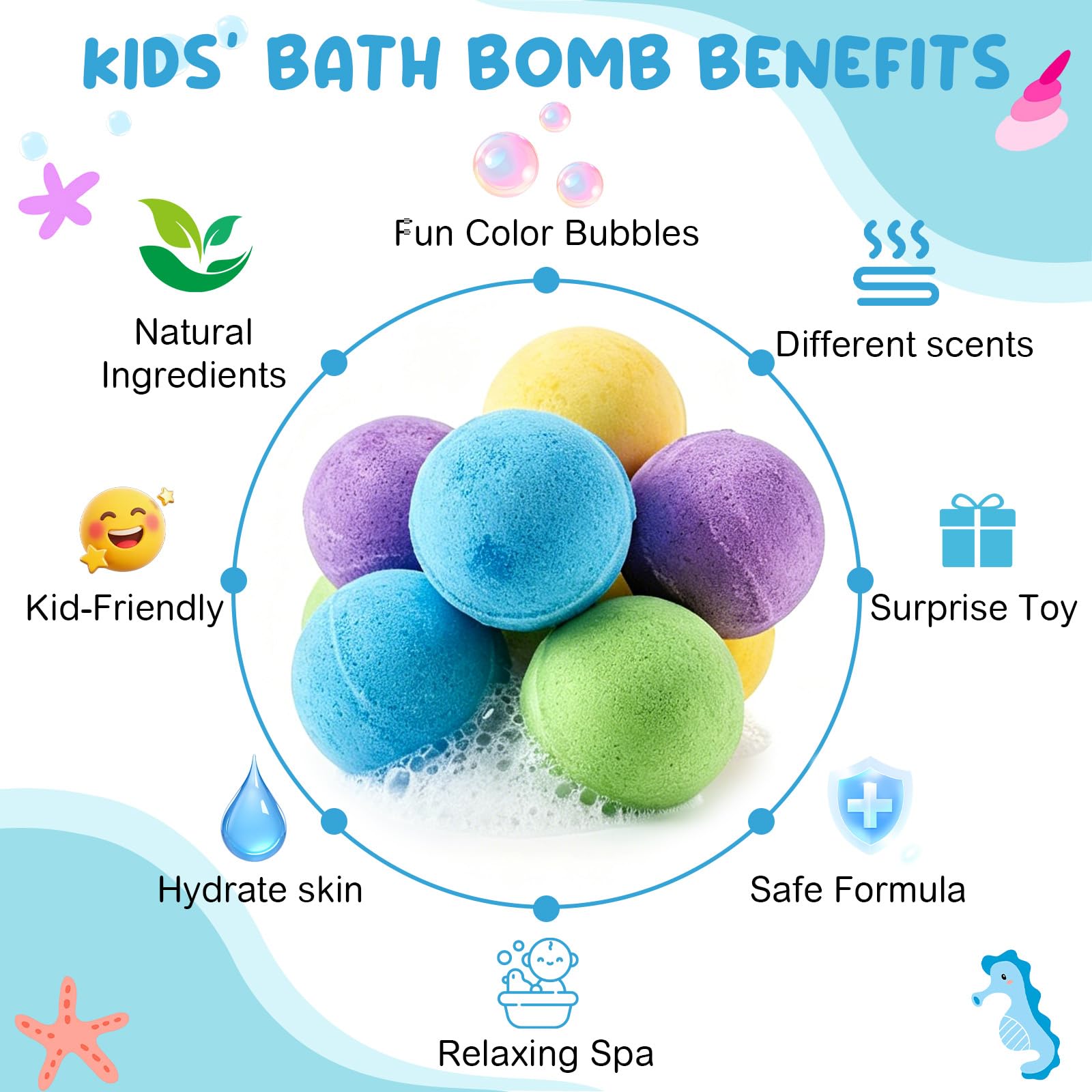 12er Pack Badebomben für Kinder mit Überraschung – Natürliche Badebomben für Kinder mit Spielzeug im Inneren, Geschenk-Set für Geburtstag & Weihnachten