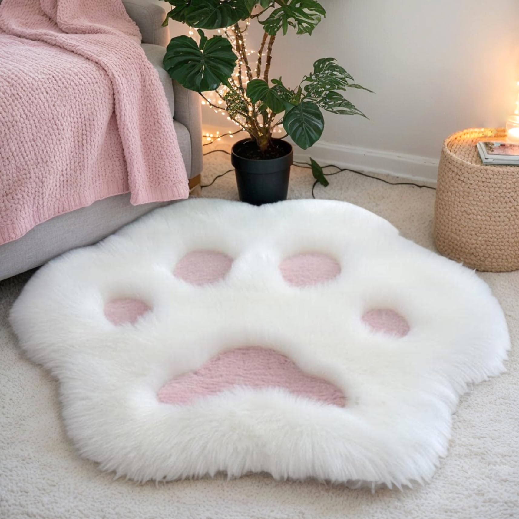 Alfombra de pata de gato blanca antideslizante de 24x24 pulgadas para decoracion de casa