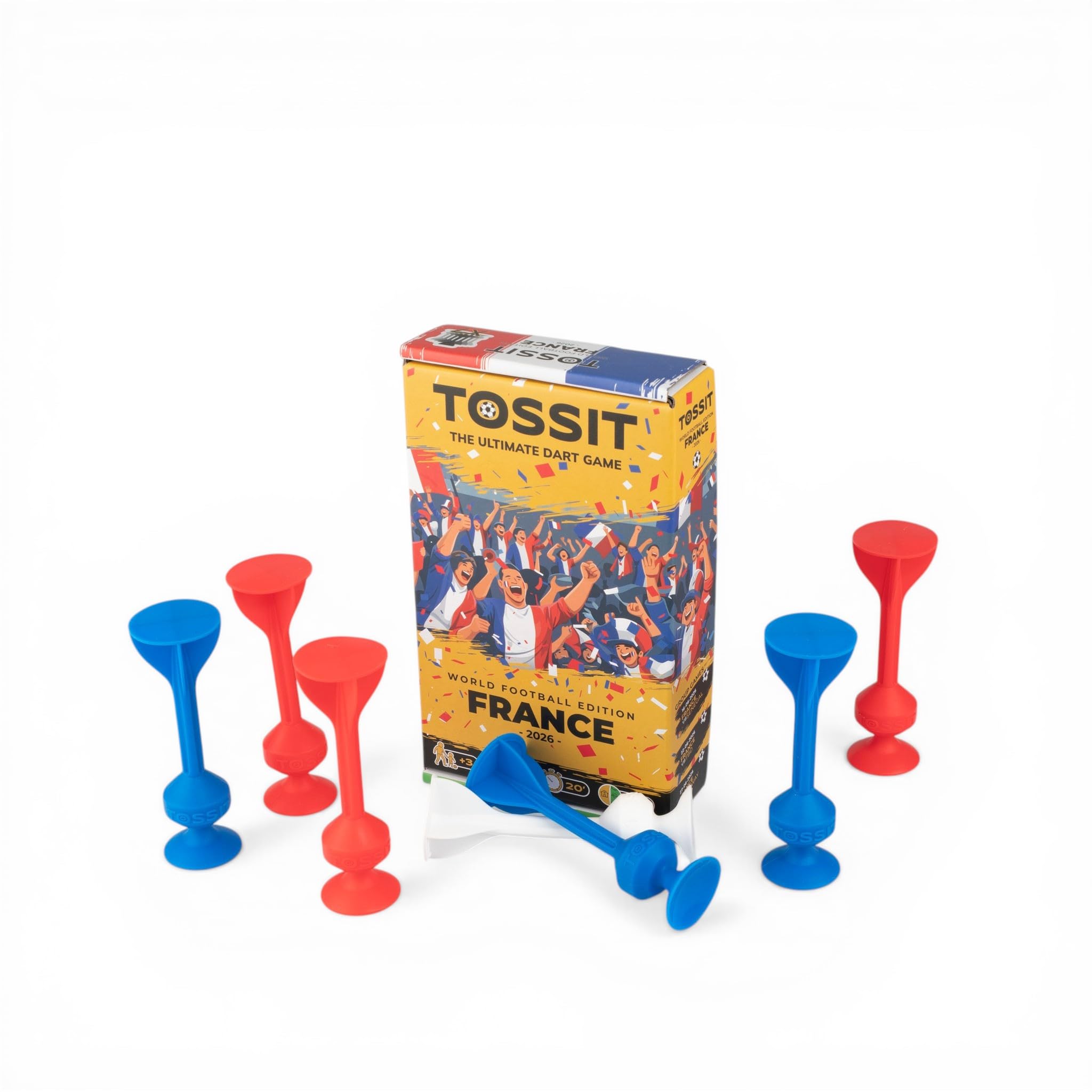 TOSSIT Jeu Fléchette Ventouse, Pétanque Intérieur Extérieur pour Sol et Mur, Silicone Puissant et Durable, World Football Edition