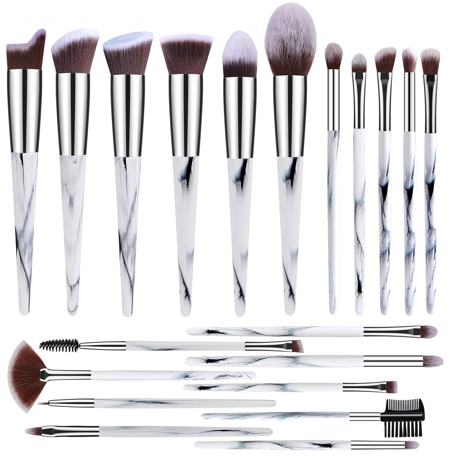 20 PCs Makeup Brushes Premium Synthetic Contour Concealers Foundation Powder Eye Shadows Makeup Brush Set with Marble Conical Handle (Marble) : Beauty & Personal Care