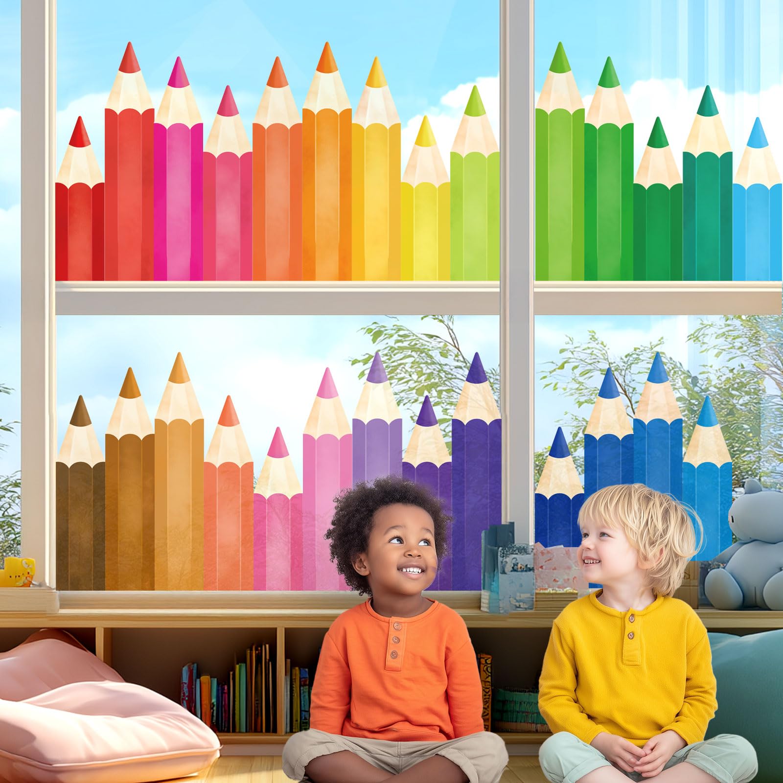 DECOWALL Rainbow Colour Pencil Window Clings, 27 Pieces (CDS9-9005) — image 1