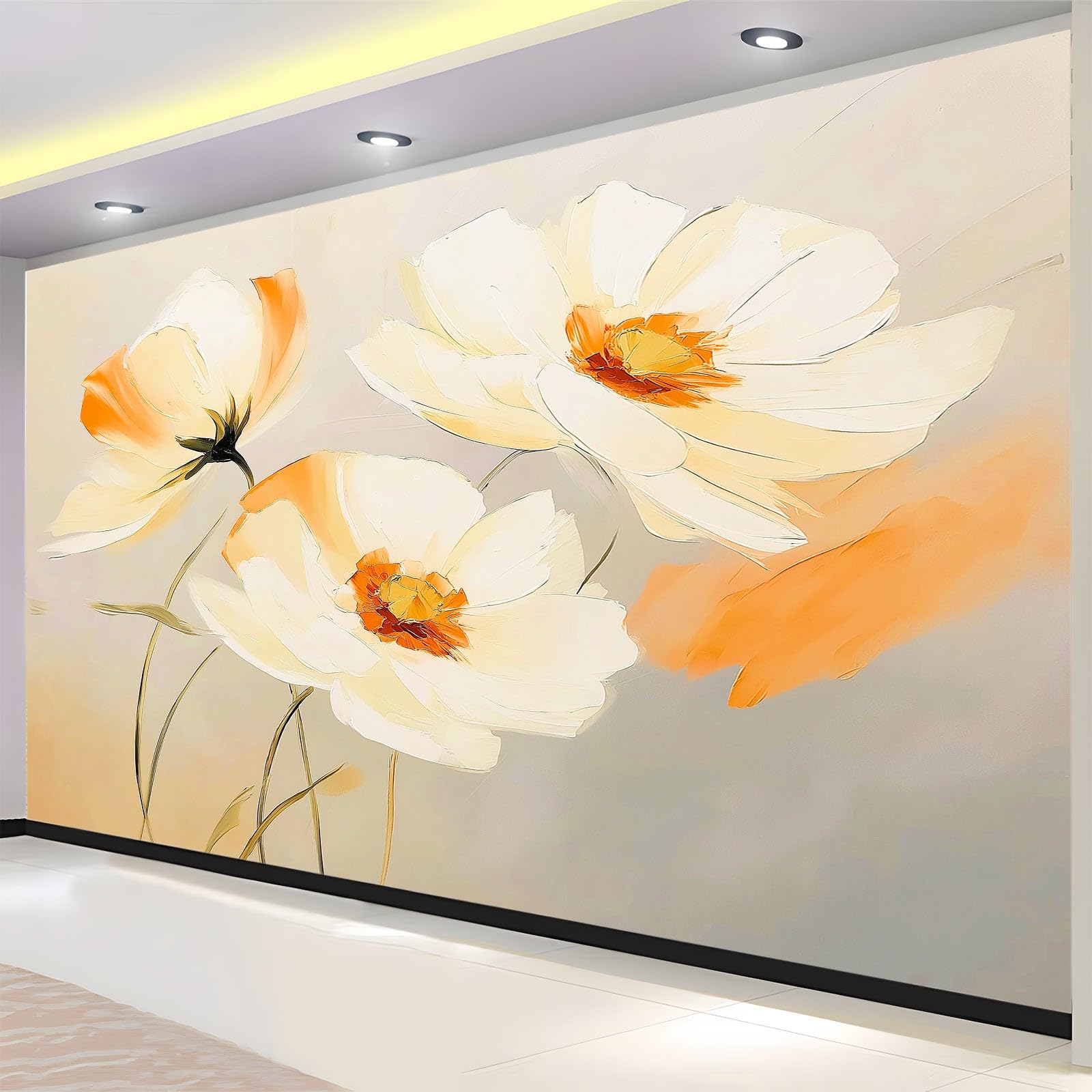 350 x 256 cm tapeta ścienna Impresjonizm kwiaty pomarańczy, beżowa sztuka i dekoracja ścienna do salonu, tapeta panoramiczna z włókniny,