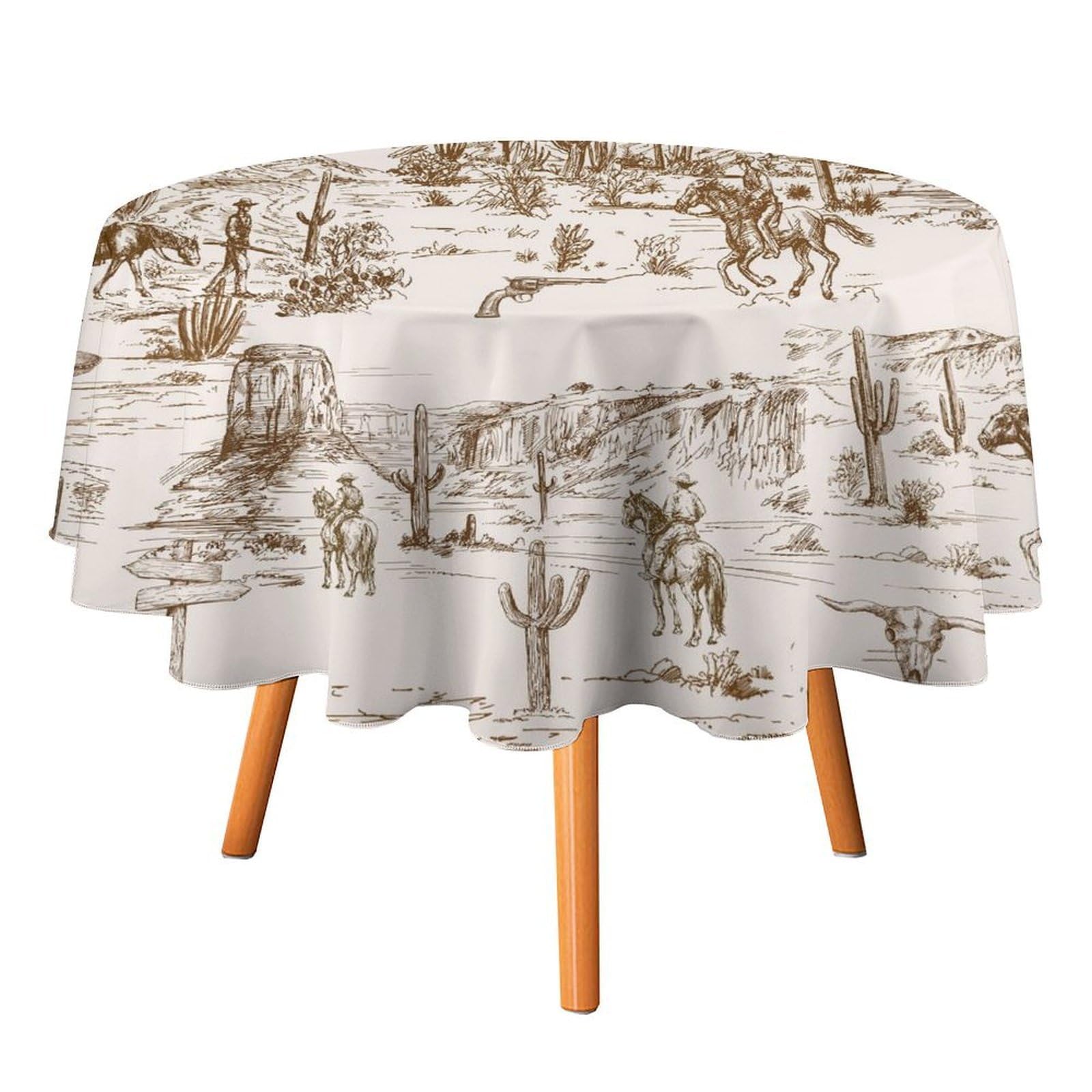 SMAZDFXX Rustic Western Cowboys Tablecloth for Round Tables,Watercolor Vintage American Wild West Desert with Country Cowboys Polyester Tablecloths Decor for Kitchen Decoration 60"