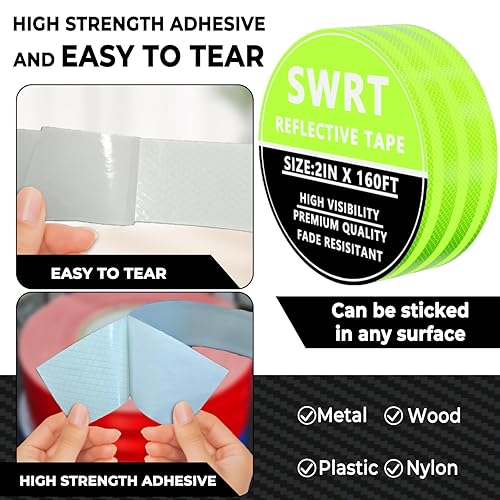 Miniatura 10 de Cinta reflectante de 2 pulgadas x 30 pies para exteriores, impermeable, DOT-C2, resistente a la decoloración, amarillo fluorescente, cinta