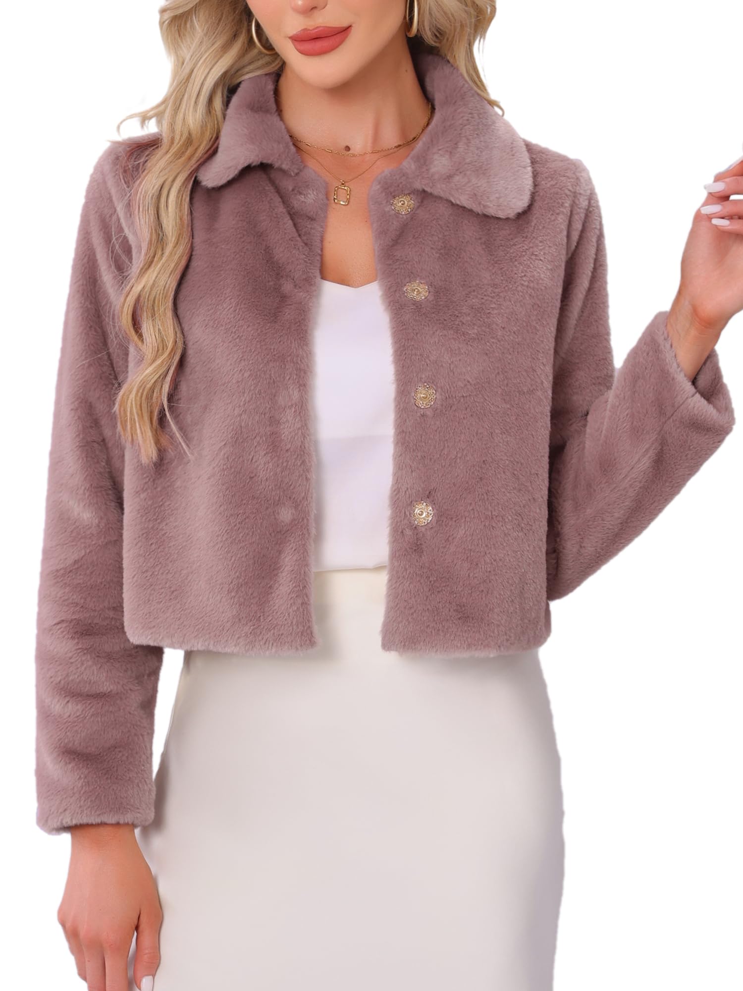Allegra K Abrigo de Pelo Sintético para Mujer, Ideal para Bodas de Invierno, Botones a Presión