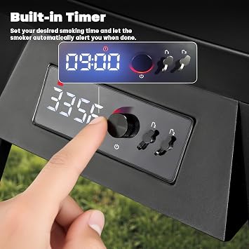 Stand Digital Electric Smoker with Cover, Max Temperature 350F (616sq.in) | Built-in Meat Probe,Large Capacity,4 Racks,Precise temperature control,Set to smoke for 24 hours
