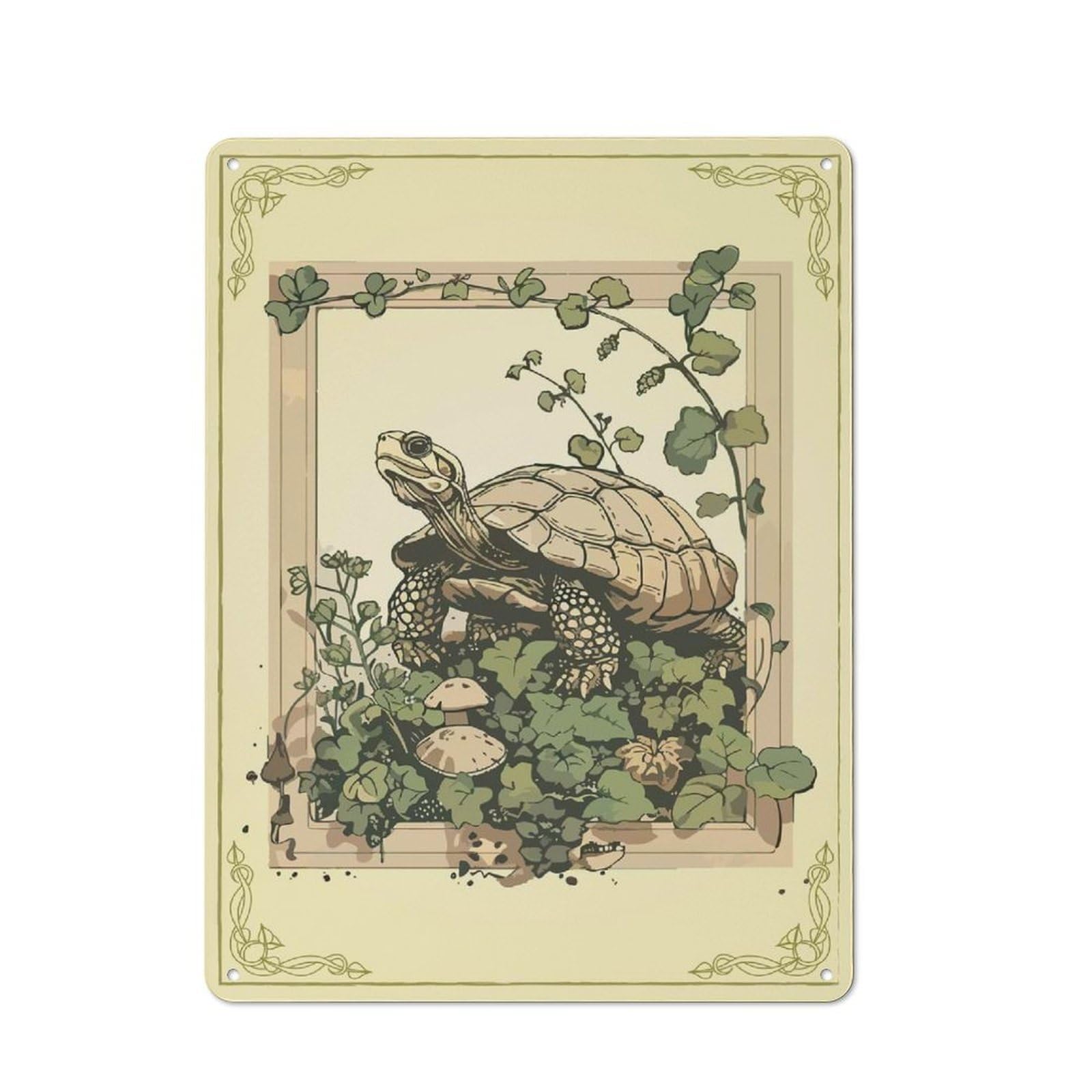 Junmoney Style-22 Decorative Tin Plaque With Turtle Cottagecore Garden Design 40X30cm, Classic Novelty Wall Art For Flat, Dorm Room, Lounge Or Cafe