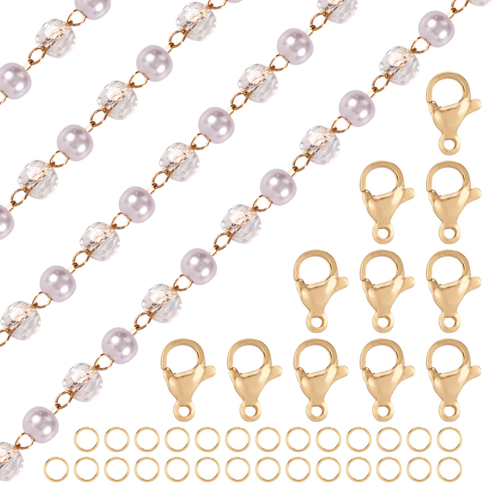 Chaîne en laiton 4,6m avec perles verre doré pour création de bijoux DIY