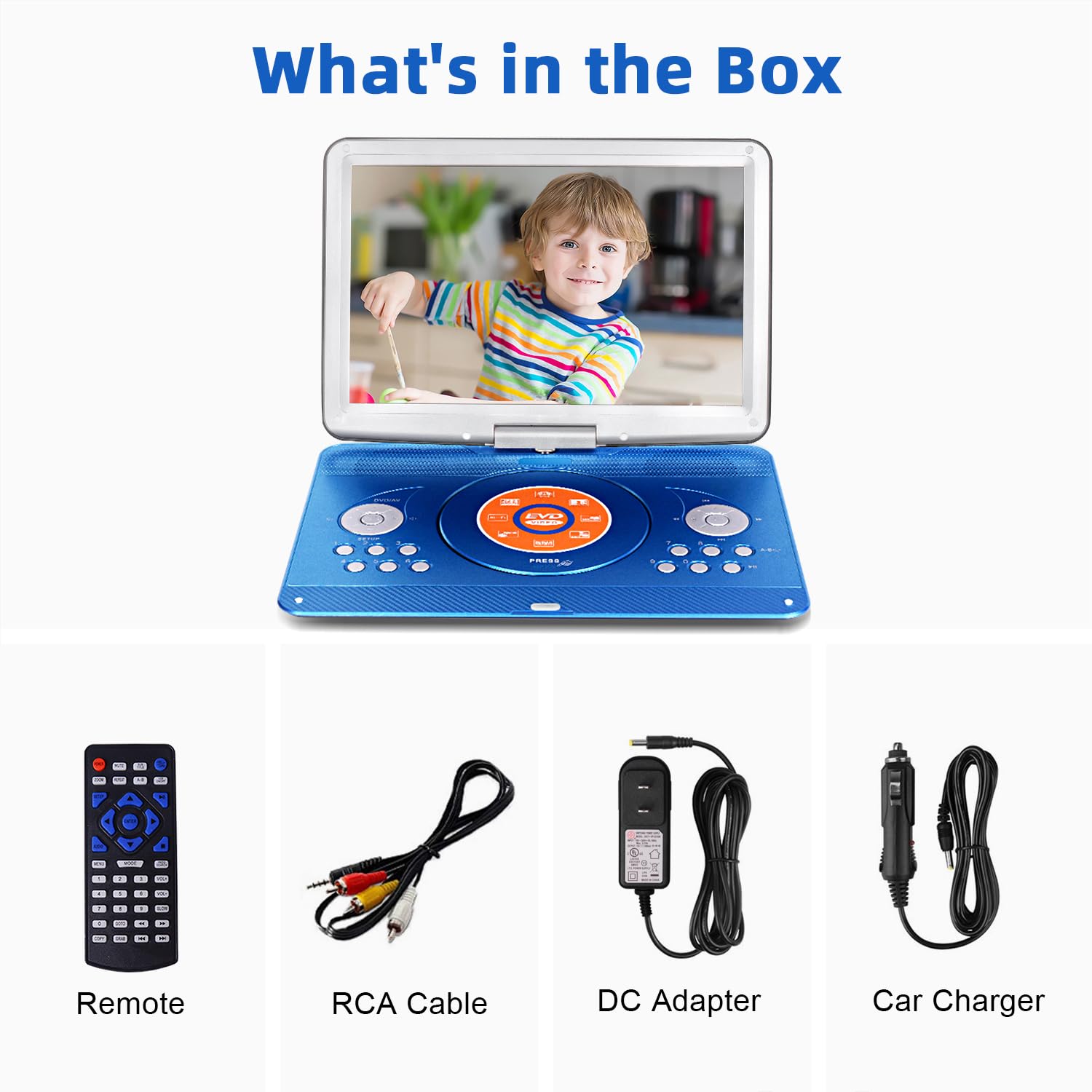HotHat - Lettore DVD portatile da 16,9 pollici con schermo girevole da 14,1 pollici con batteria ricaricabile da 6 ore per bambini, sincronizzazione TV, supporto