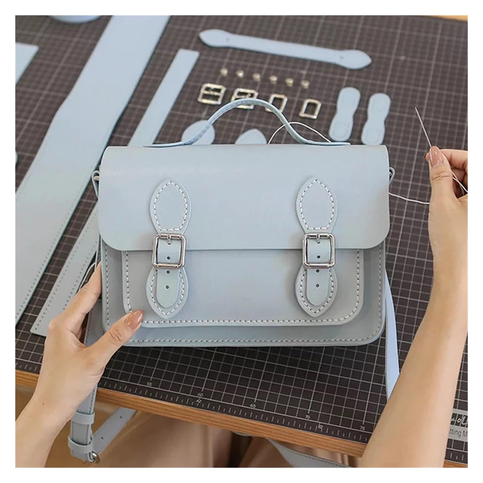 Kit perCreazione di Borsa A Tracolla Borsa in Pelle Fai da Te Borsa a Tracolla a Tracolla da Donna Cucita a Mano Kit semilavorato Artigianale Blu Rosso Nero Verde Marrone(Beige)