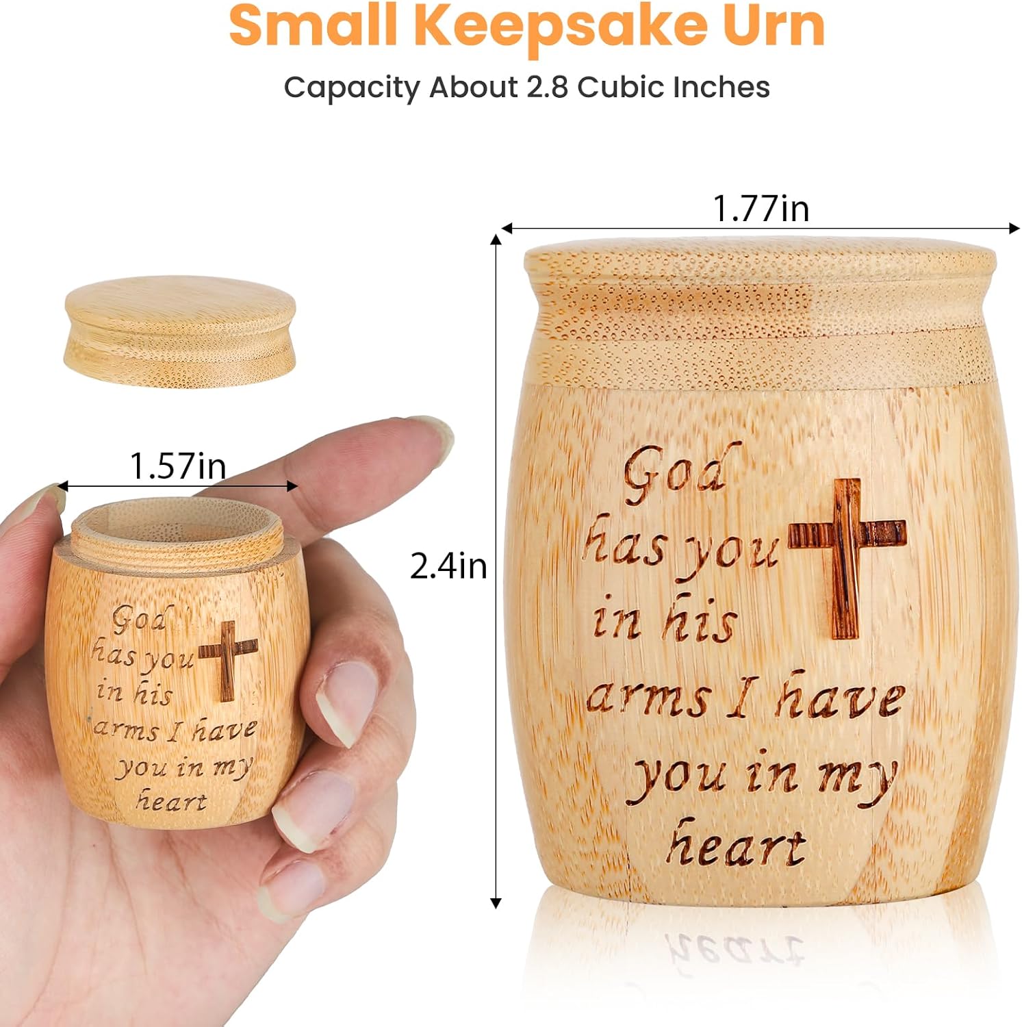 Small Urns for Human Ashes Set of 1, Made of Bamboo, Mini Keepsake Cremation Urn with Tree of Life Pattern Engraved, for Made Female Adult Pets, 1.8" W x 2.4" H - Image 2