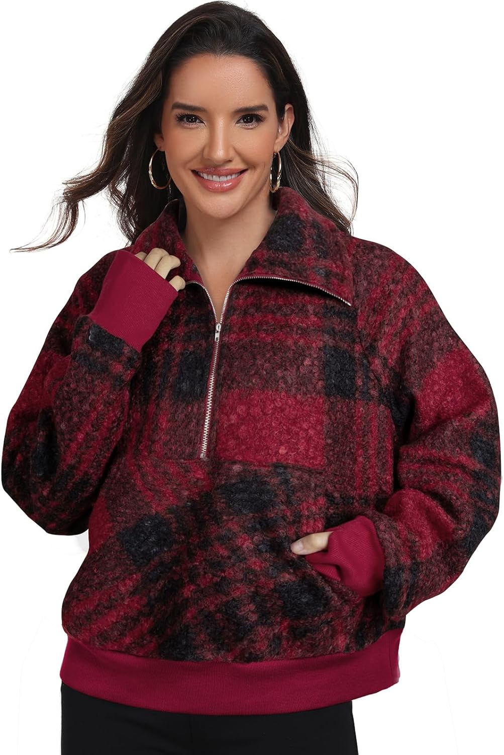 SeSe Code Womens Oversized Half Zip Sweatshirt Long Sleeve Cozy Fleece Pullover Hoodie Casual with Pockets & Thumb Holes - Image 2