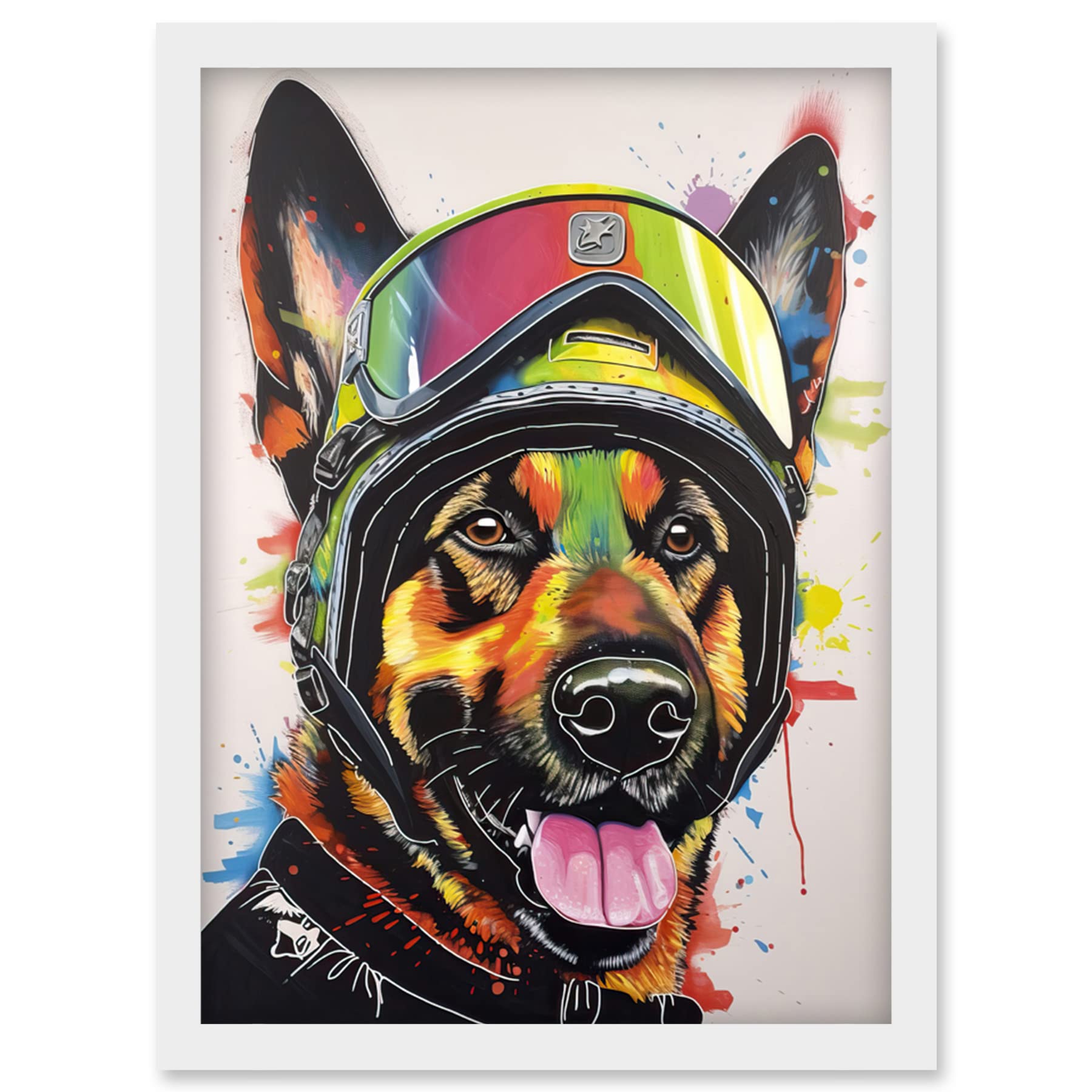 Artery8 German Shepherd Dog Wearing Ski Helmet and Goggles Artwork Framed Wall Art Print A4