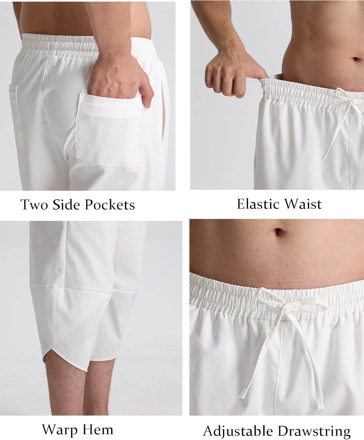 Men's Linen Yoga Pants Casual Beach Loose 3/4 Harem Trousers Summer Elastic Drawstring Capri Pants - Image 5