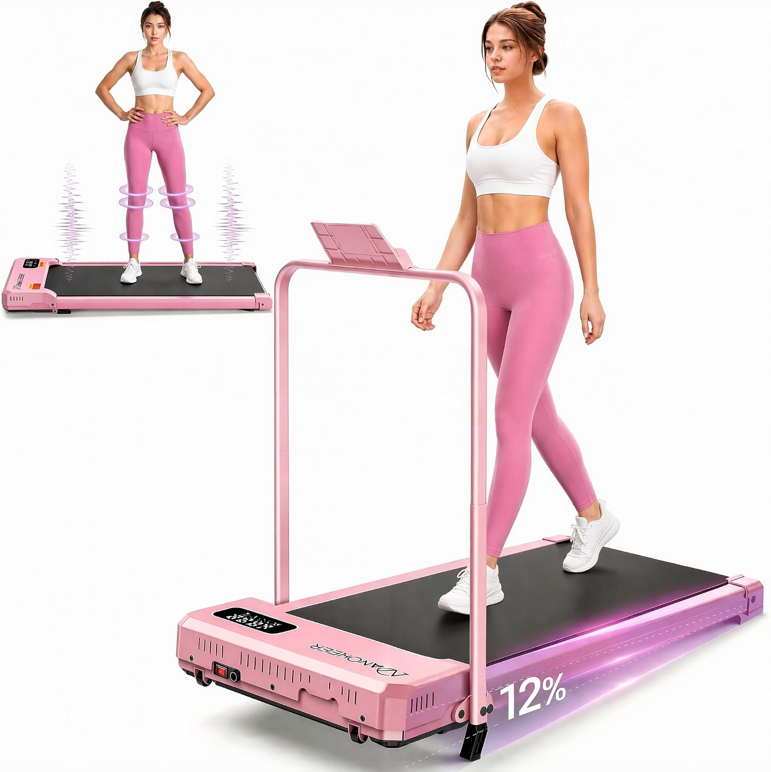 ANCHEER Foldable Walking Pad with Handle Bar, Portable Treadmill with 12%/15% Incline, 400+lb Capacity Under Desk Walking Pad for Home Office, Installation Free, Shock Absorption