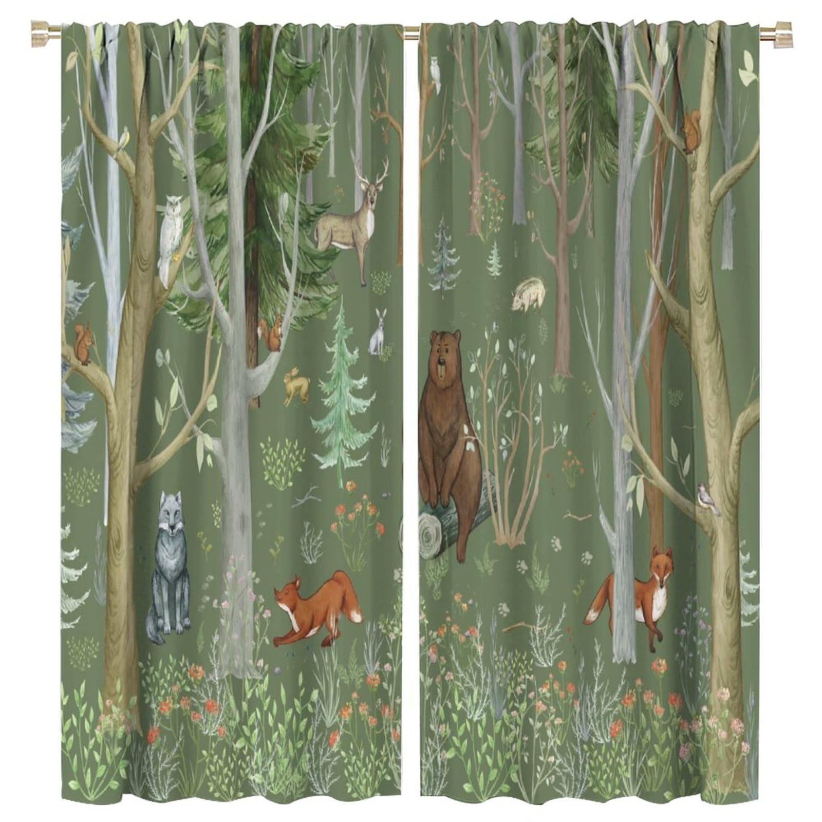 Rustic Cabin Curtain Bear Elk Camping Lodge Farmhouse Hunting Wildlife Curtains for Children Room Bedroom Curtains Window Drapes 2 Panels 63x72in