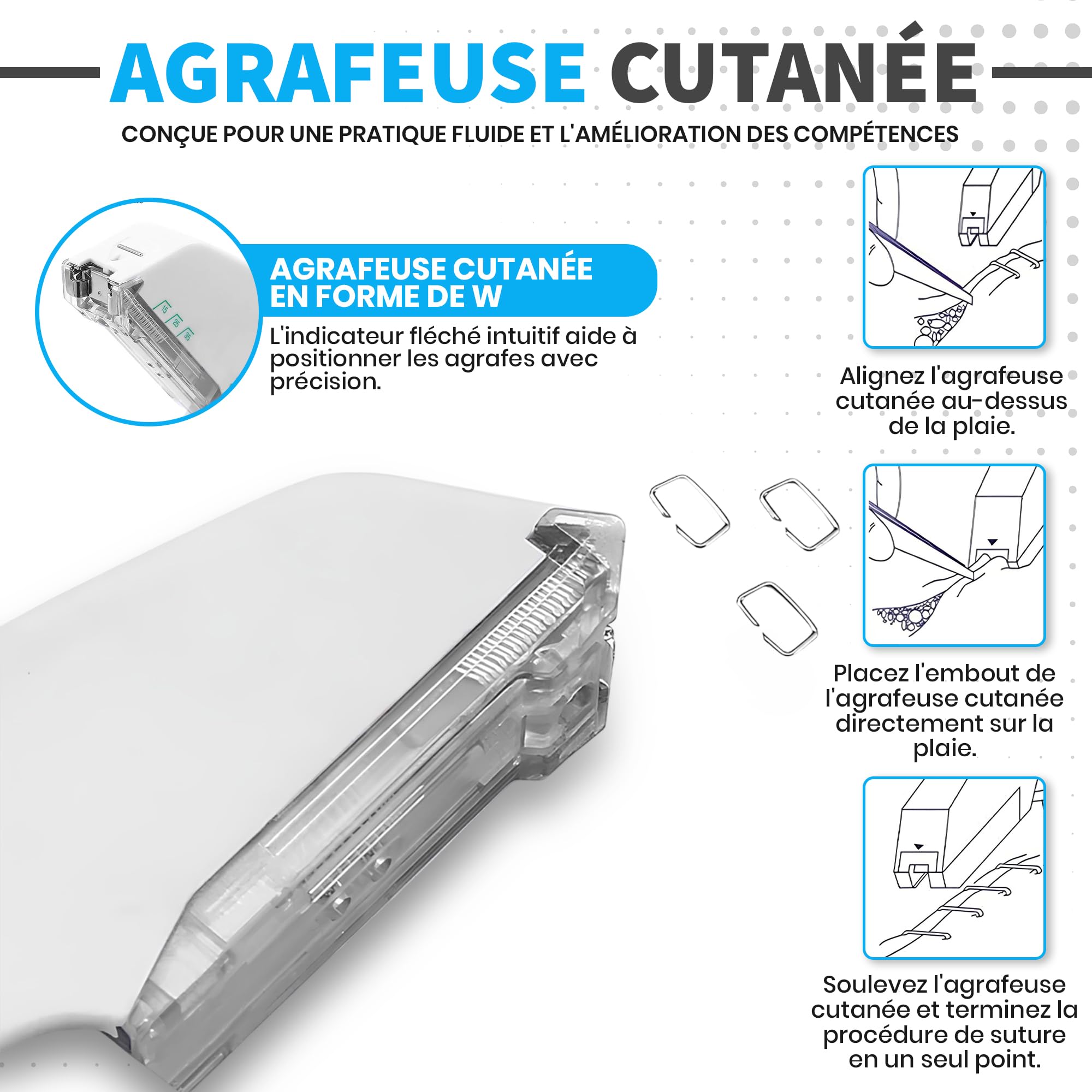 Agrafes cutanées à usage unique Instrument stérile avec 35 agrafes cutanées avec pince à agrafes exellente qualité