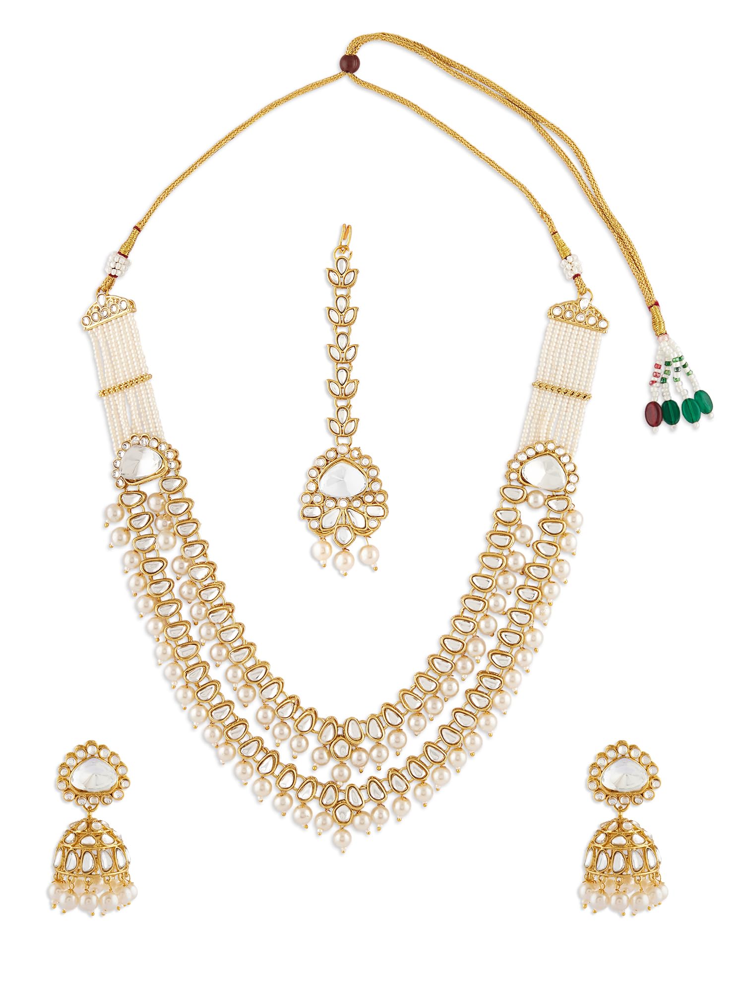 ZAVERI PEARLS Gold Tone Kundan Layered Multistrand Pearls Necklace Earring & Maangtikka Set For Women-ZPFK17620 (B0CWNWPBR3) Amazon Price History, Amazon Price Tracker