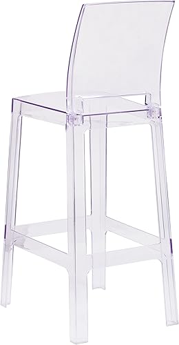 Miniatura 7 de BizChair Taburete de bar fantasma con respaldo cuadrado en cristal transparente