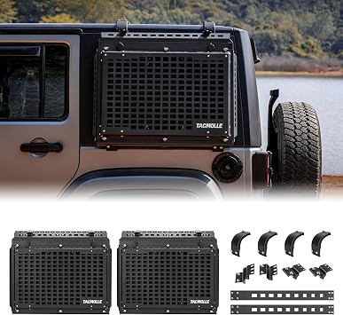 Rear Side Window Storage Box, Tactical Modular Storage MOLLE Panel for Tools MOLLE Accessories, Rear Window Tactical Box with Lock Fits for Jeep Wrangler JK 2007-2018, 2-Pack