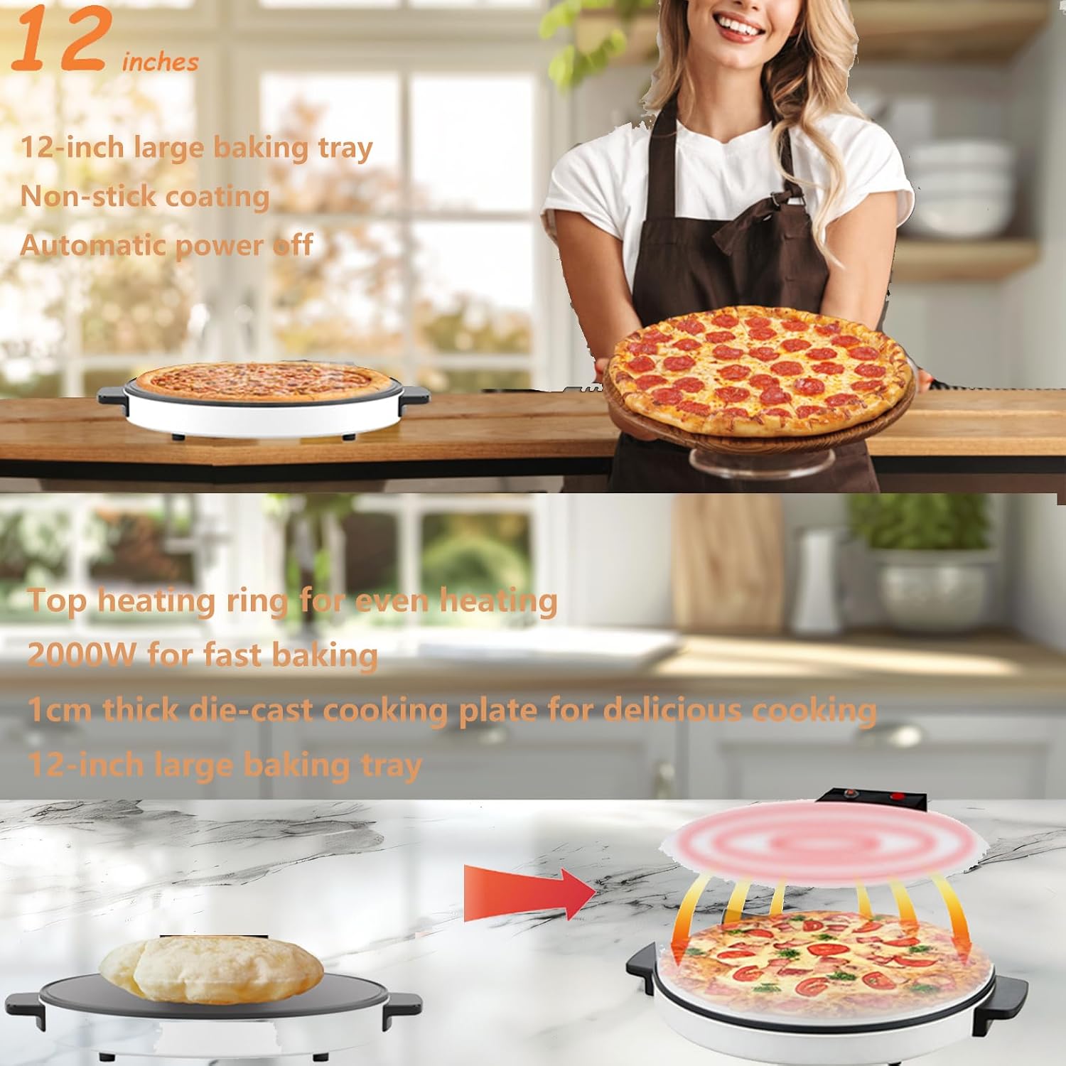 Pizza Oven 2000W Portable Maker High Temperature Controller 464°F Multi-Function Cooking Appliance for Home (Default)