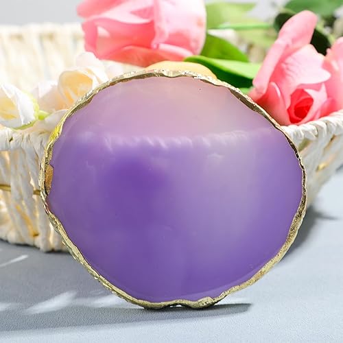 2 PCS Resin Nail Art Palette, Art Painting Gel Palette Gold Edge Color Makeup Display Board Gold Edge Nail Holder With1 Color Stick, Cosmetic Mixing Tools, Purple and Gray