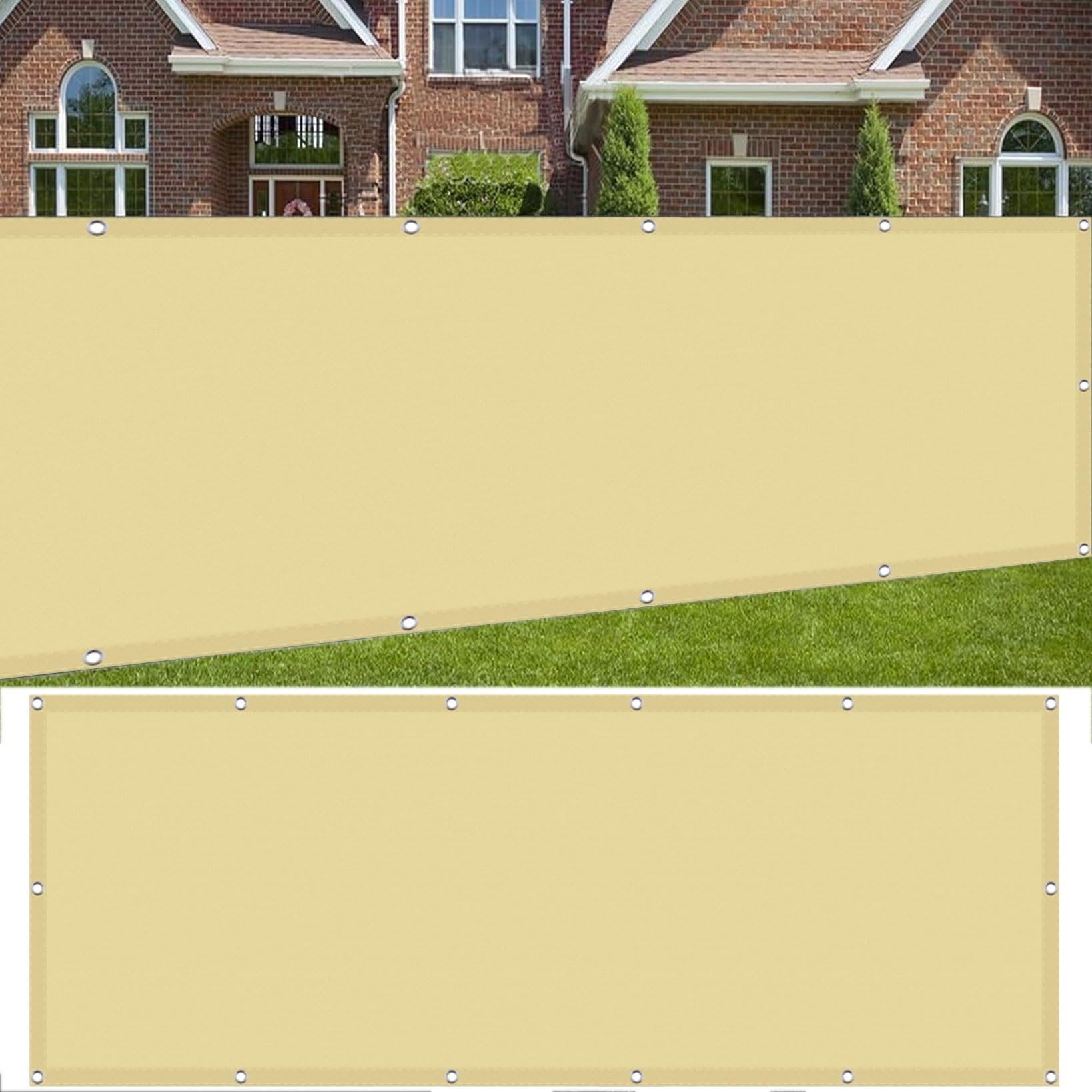Balcony Privacy Screen Waterproof 150 x 170 cm Anti-Peeping, Anti-Ultraviolet Garden Fence Screen Balcony Screening No Drilling, with Rope and Eyelets for Outdoor, Garden, Backyard, Rails, Cream Color