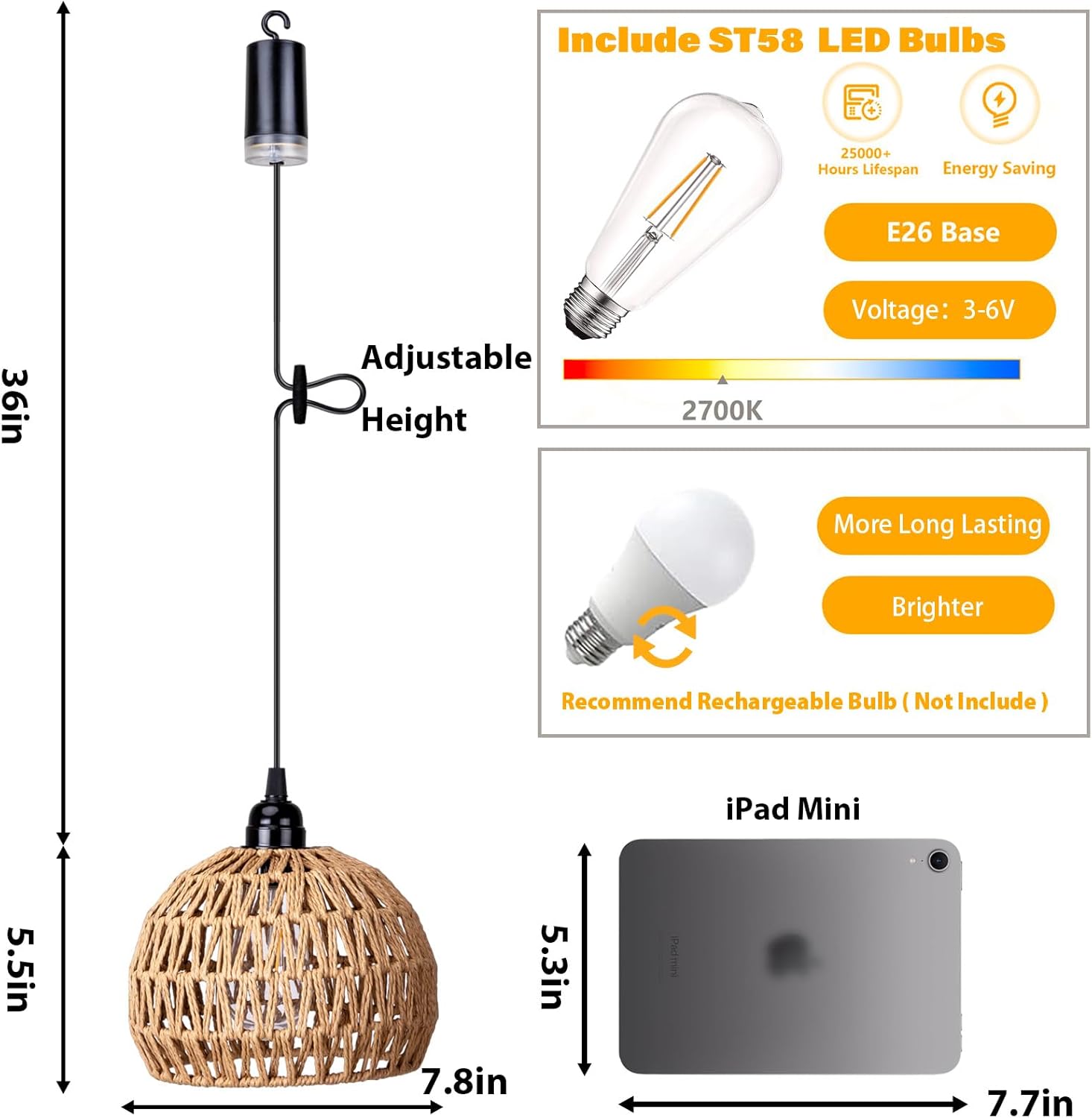 Battery Operated Hanging Outdoor Chandelier, Battery Power Pendant Light, Gazebo Lights Outdoor Waterproof, for Gazebo, Pergola, Porch, Patio, Indoor Outdoor Decor Lighting (2)