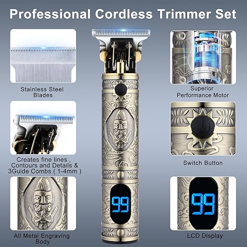 Miniatura 2 de Juego de cortapelos profesional para hombre, recortadora de barba inalámbrica, contorno sin huecos, recortadora de hoja en T para hombres, kit de