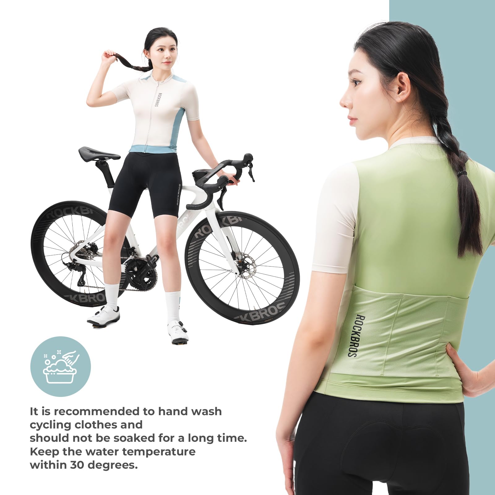 ROCKBROS Fahrradtrikot Damen Sommer Kurzarm Atmungsaktiv Radtrikot, Frauen Fahrrad Trikots mit 3 Rückentaschen, Radsport-Shirt Radfahren Rennrad Top Shirts