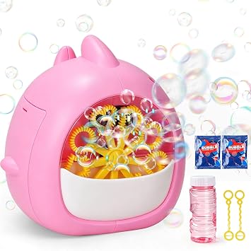 JONEG Bubble Machine Toys for Kids Toddlers Girls Boys Age 3+, Gift | Bubble Blower Maker with Solutions, Outdoor Toy, Birthday Gift for 3 4 5 6 7 8 Year Old Girls Boys