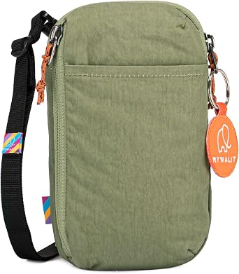 Mywalit Mylite Mini Phone Pouch|Khaki|Cotton & Nylon Blend|Crossbody|Zip Closure|Multiple Pockets|Adjustable Shoulder Strap|Belt Holder|Keyring Fob