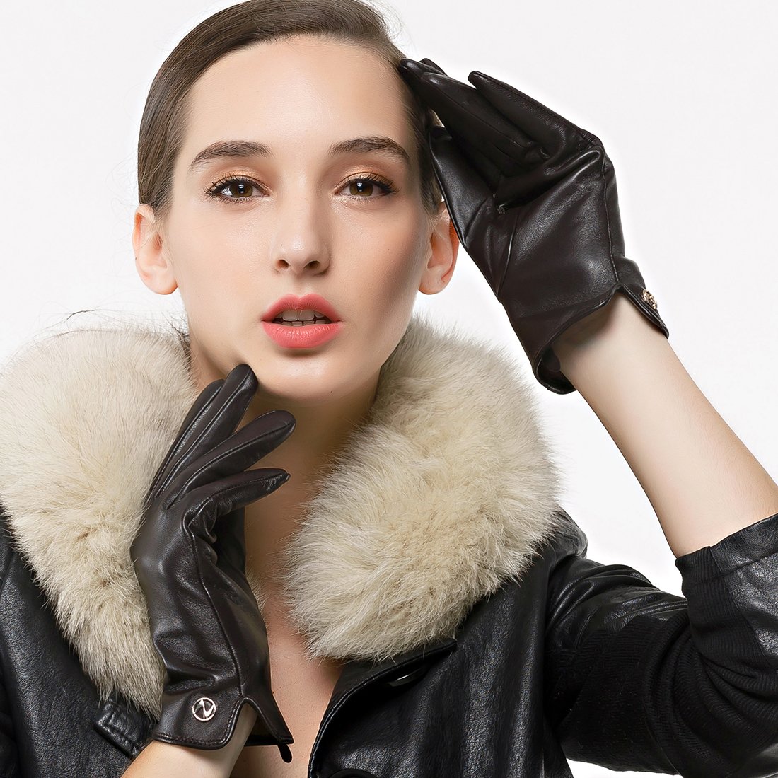 des gants en cuir d'agneau italien hiver chaud simple garniture de longue toison gants