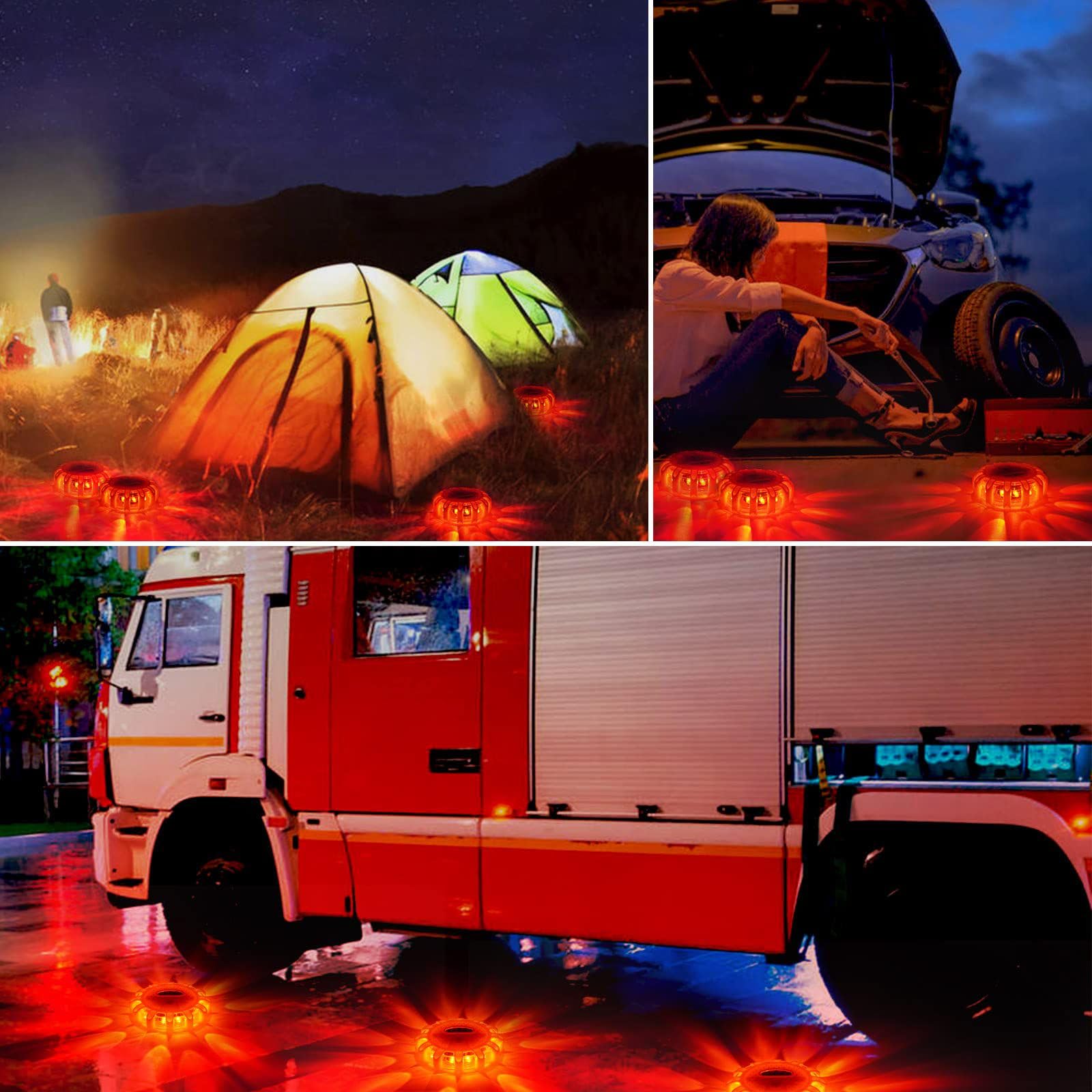 GP9X4B - Luz LED de emergencia recargable 3 en 1, cable magnético con ganchos de base magnética, bolsa de transporte, 9 modos para rescate de construcción de automóviles (paquete de 4)