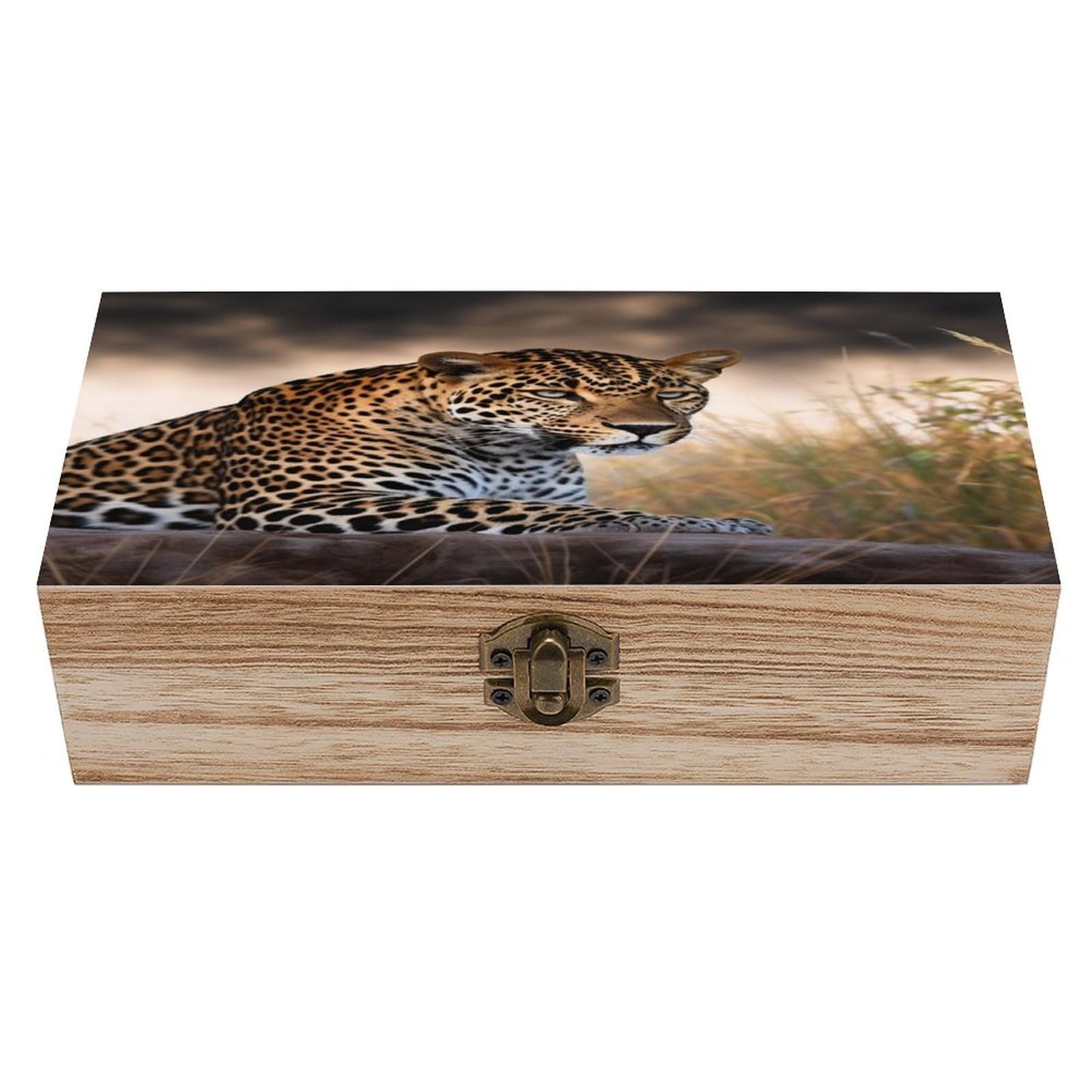 VstaDank African Animal Leopard Wooden Box with Hinged Lid Handmade Wooden Jewelry Boxs Organizer Personalized Woodens Keepsake Box for Pictures Wedding Photo Jewelry Decorative Chest Rustic Crate