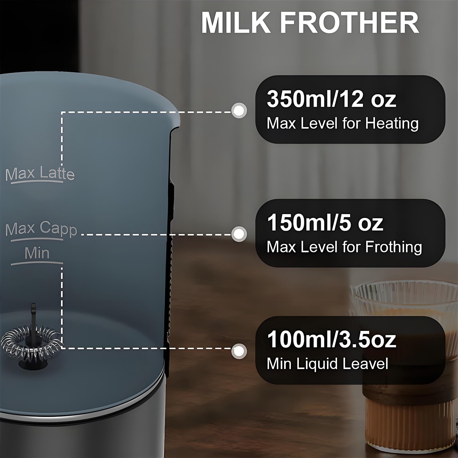 Calentador De Leche, Vaporizador De Leche 4-in-1electric Y Frother, Fabricante Automático De Espuma Fría De Acero Inoxidable, Viernes De Leche para Chocolate Caliente, Café con Leche, Capuchino