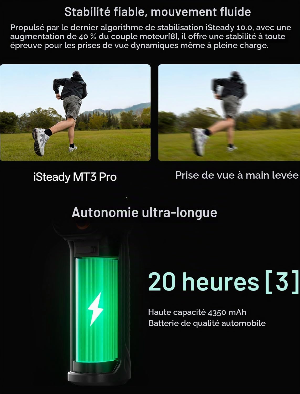 Hohem iSteady MT3 Pro Stabilisateur à cardan 3 Axes pour Camera/Smartphone/Action Camera,Éclairage d'appoint IA Intégré, Télécommande Détachable, Charge utile de 2,5 kg, pour Canon Sony Nikon