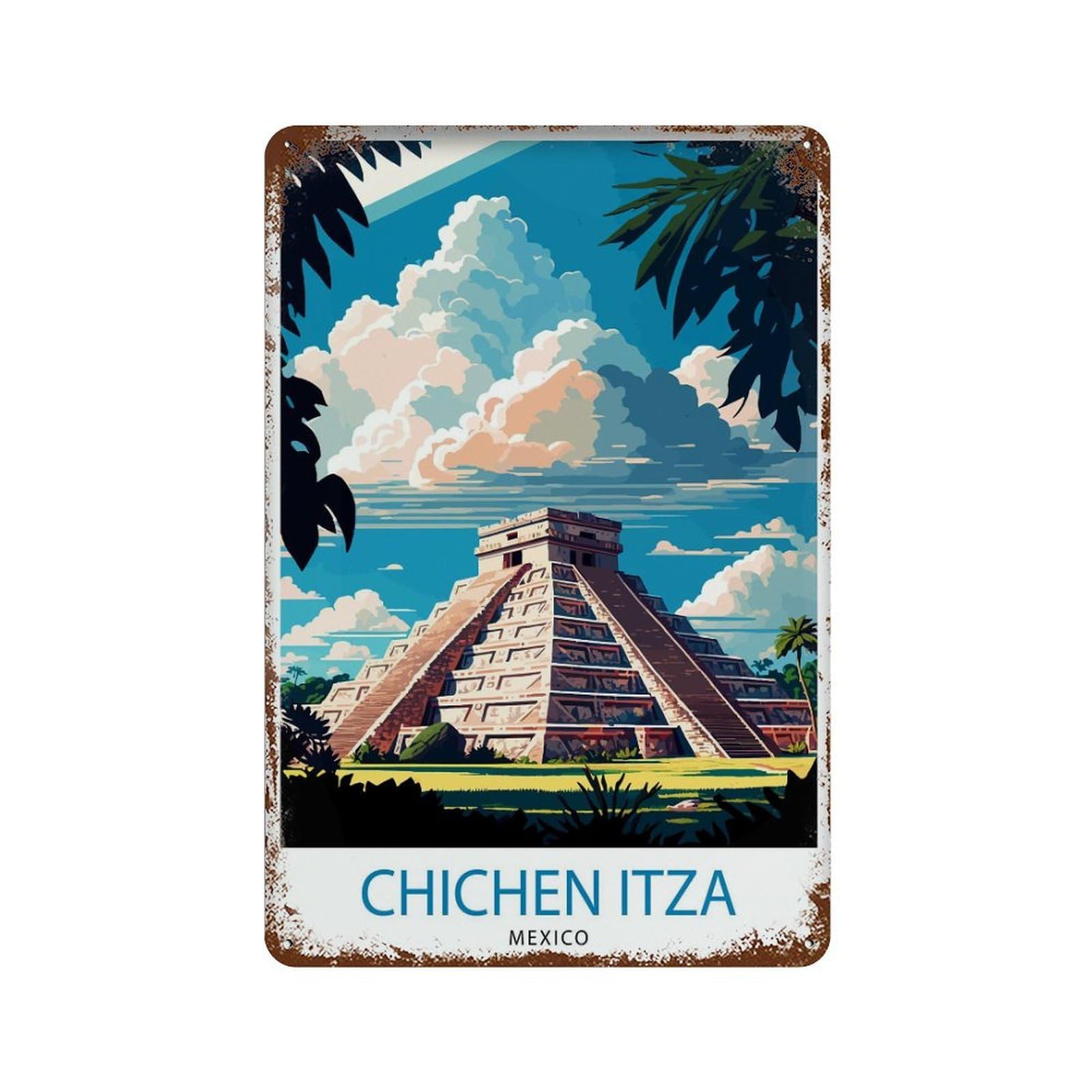 xiaoxiaoshen Chichen Itza Travel Mayan Ruins Mexico Wall Decor Art Metal Tin Poster Modern Home Decor Art Home Bar Shop Decorations Vintage Sign 30x20cm