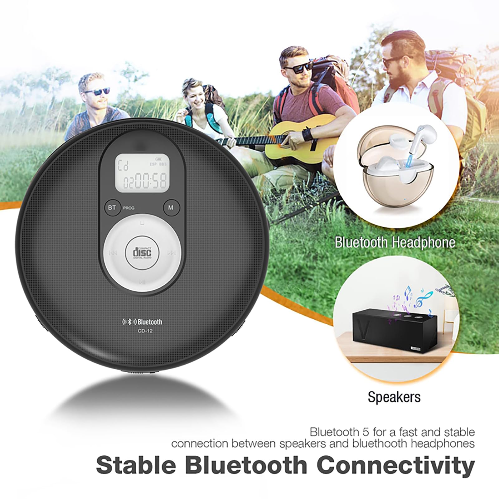 Lecteur CD Bluetooth, Baladeur CD Rechargeable Avec Haut-parleur, Prend En Charge CD/CD-R/CD-RW/MP3/AUX, Piles/USB, Fonction Anti-saut Et Lecture De Mémoire, Pour Se Détendre, Offrir, Étudier